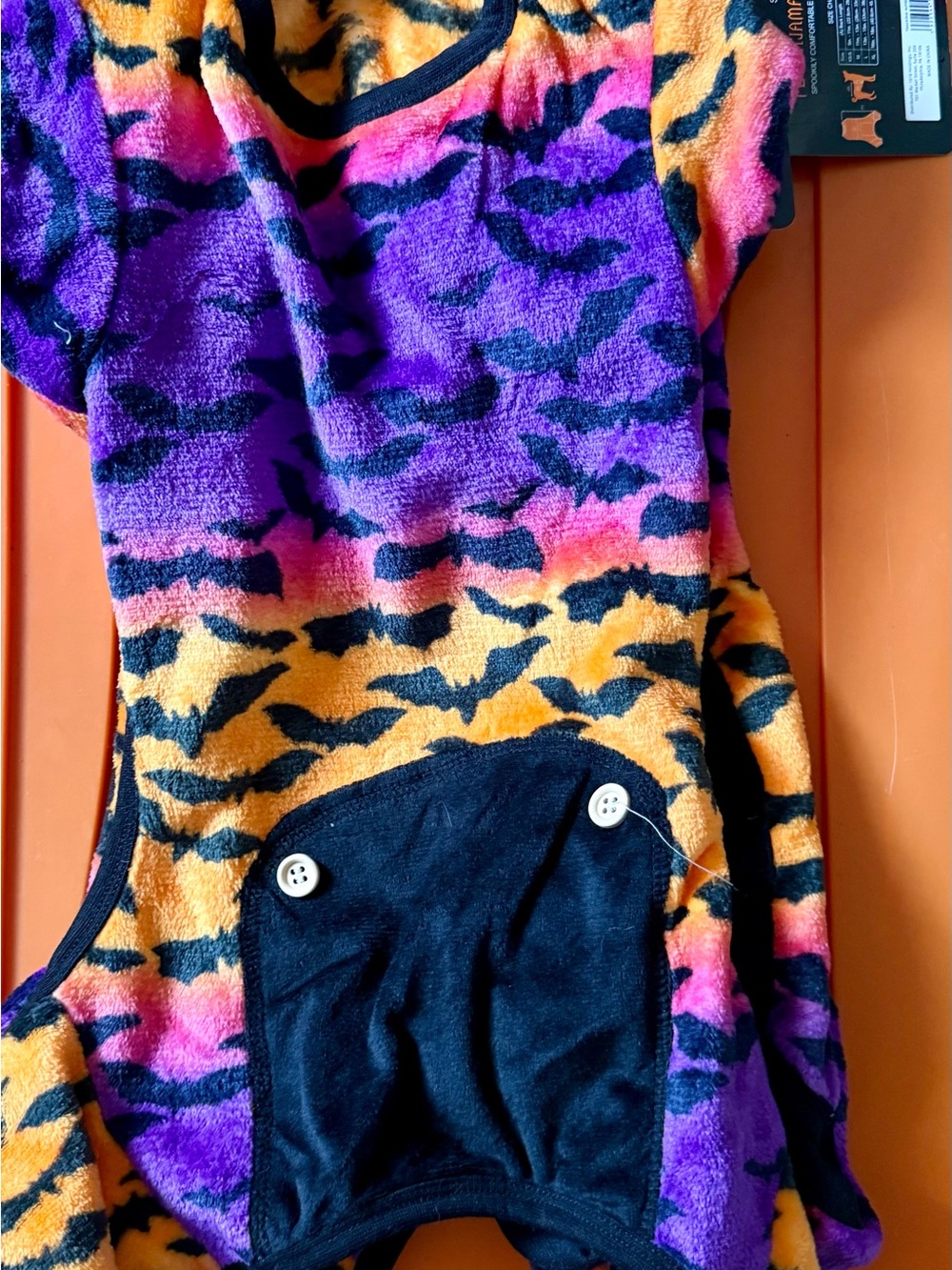 Vibrant Bat Print Plush Pet Hoodie - Purple, Pink & Orange XL